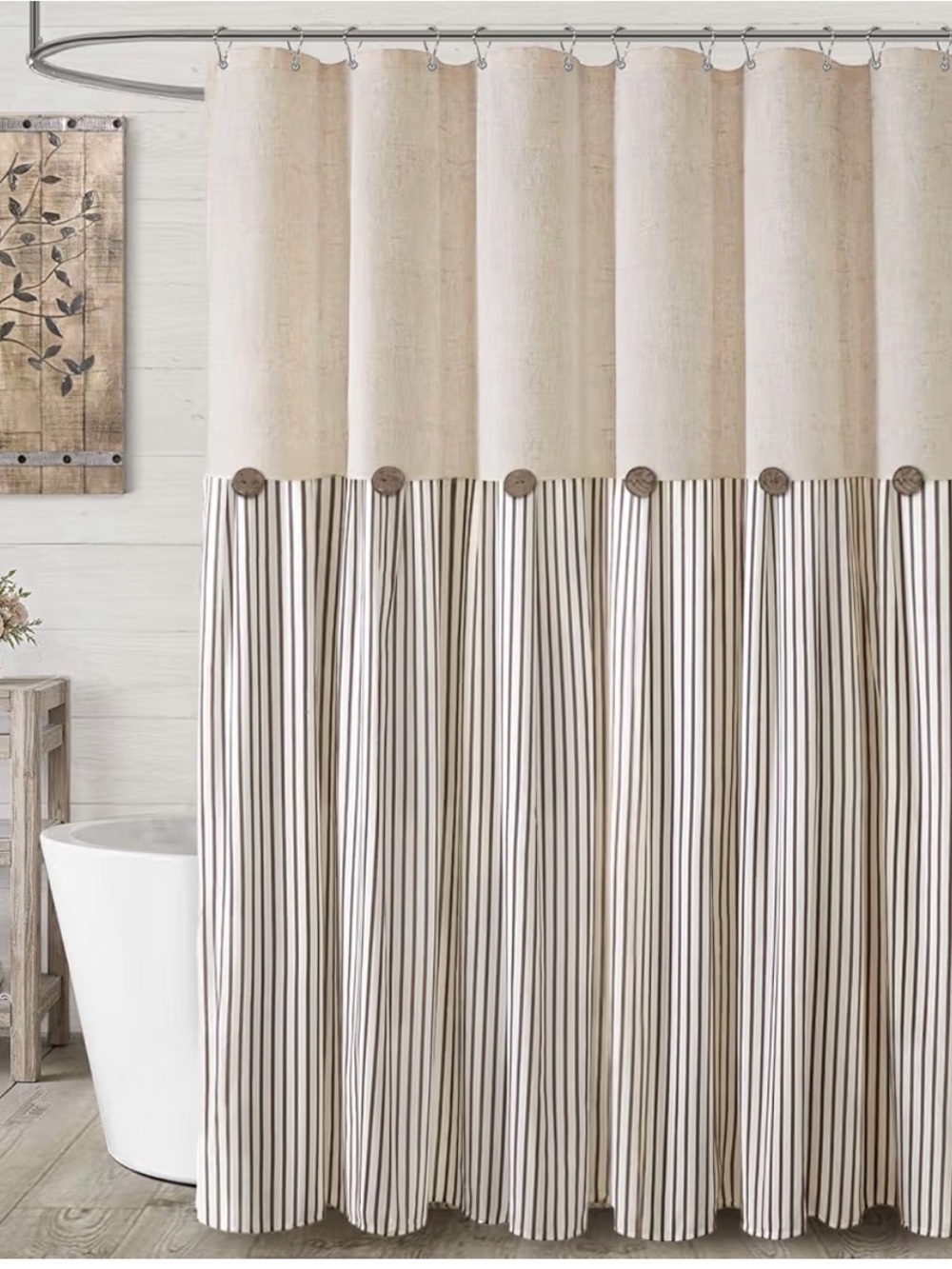 Neutral Two-Tone Stripe Shower Curtain - Cream and Brown